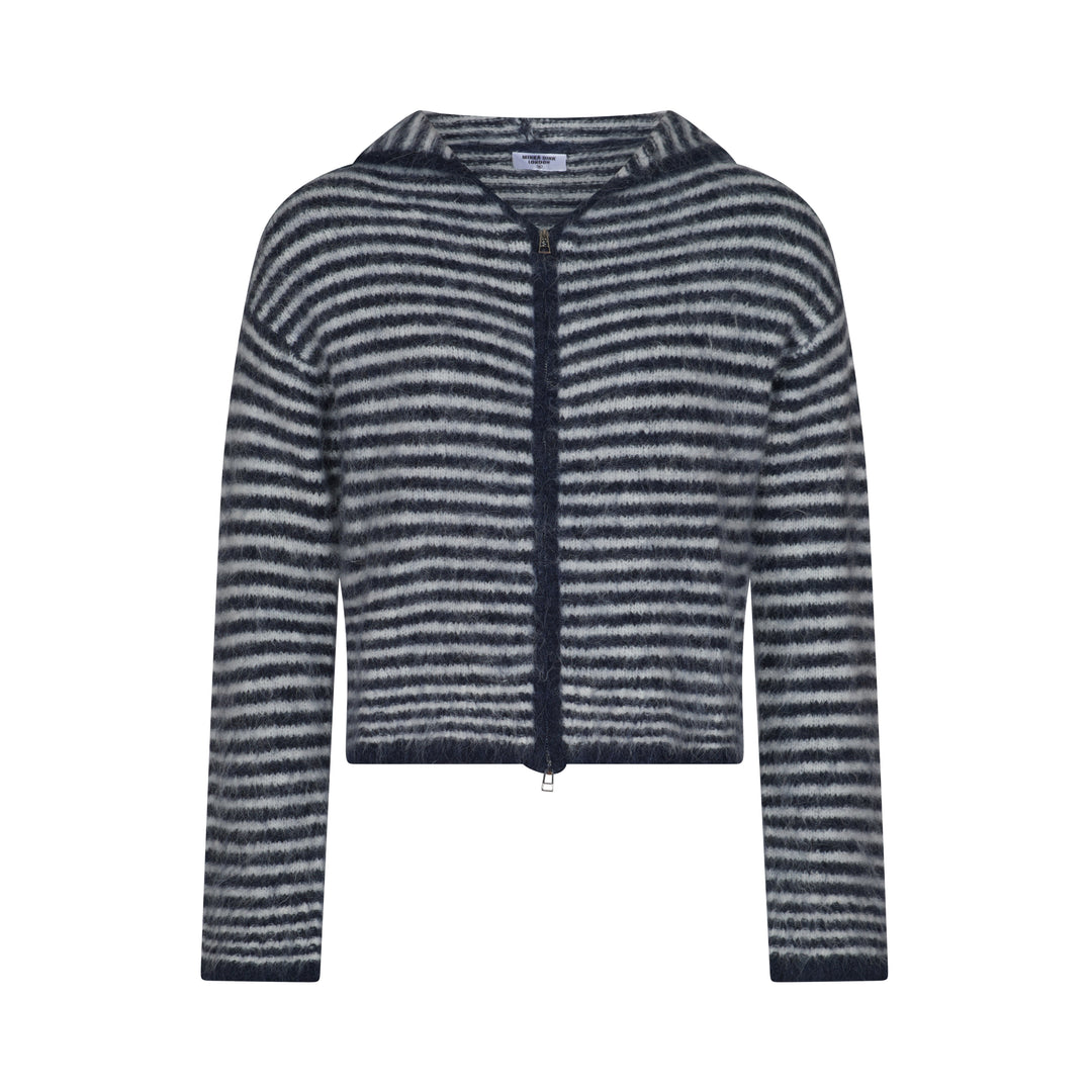 Dual Zip Hoodie - Navy & Cream Stripe