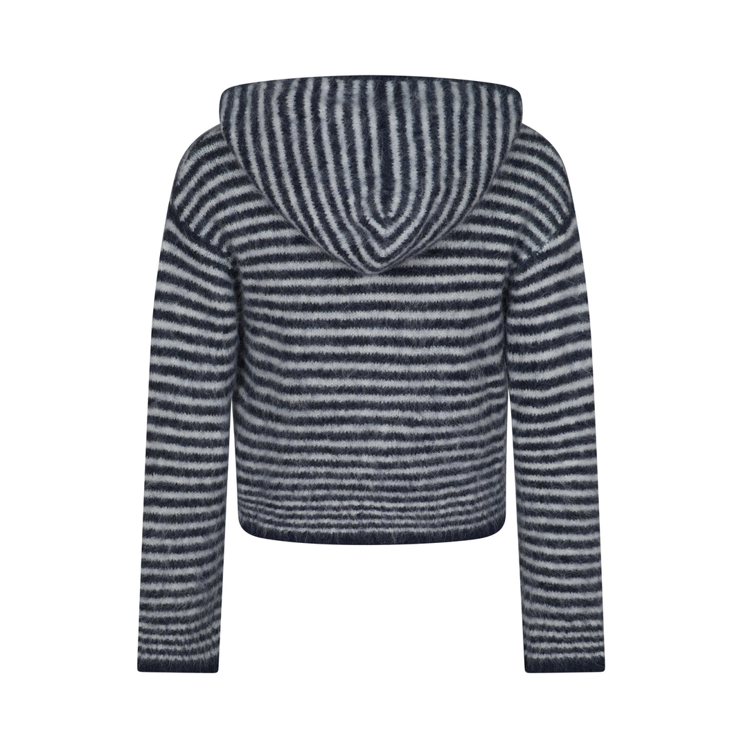 Dual Zip Hoodie - Navy & Cream Stripe