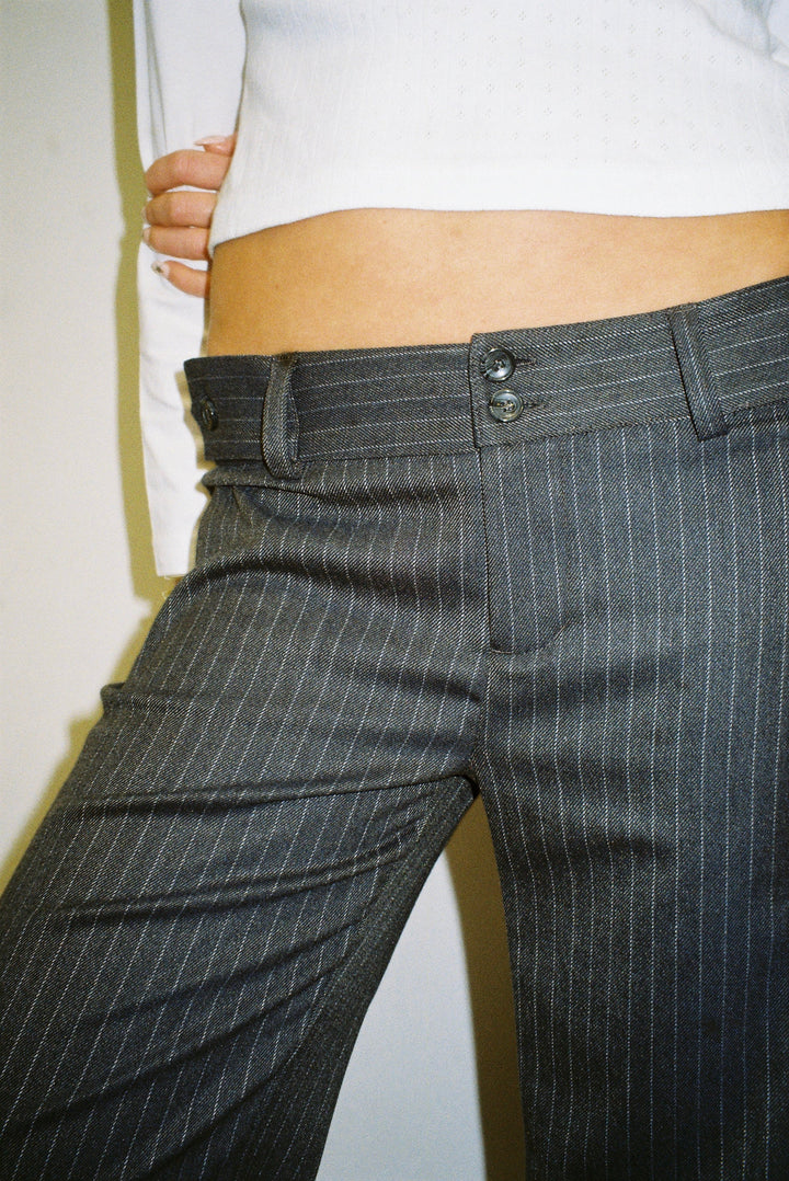 Mila Trousers - Grey Pinstripe