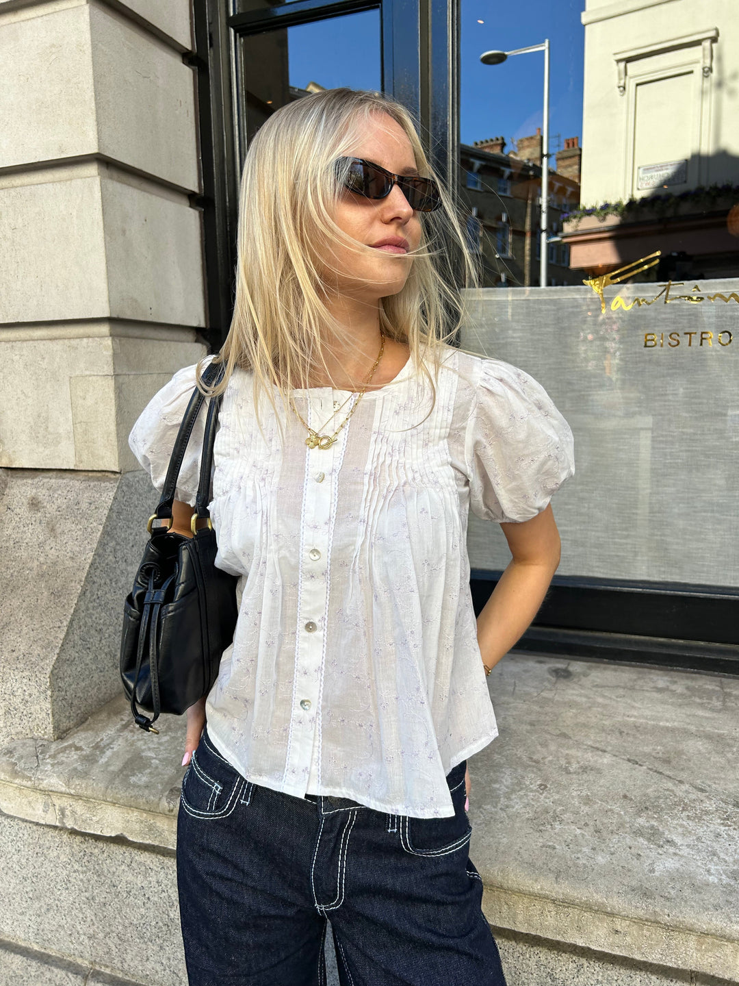 Poppy Blus - Vit & Lila