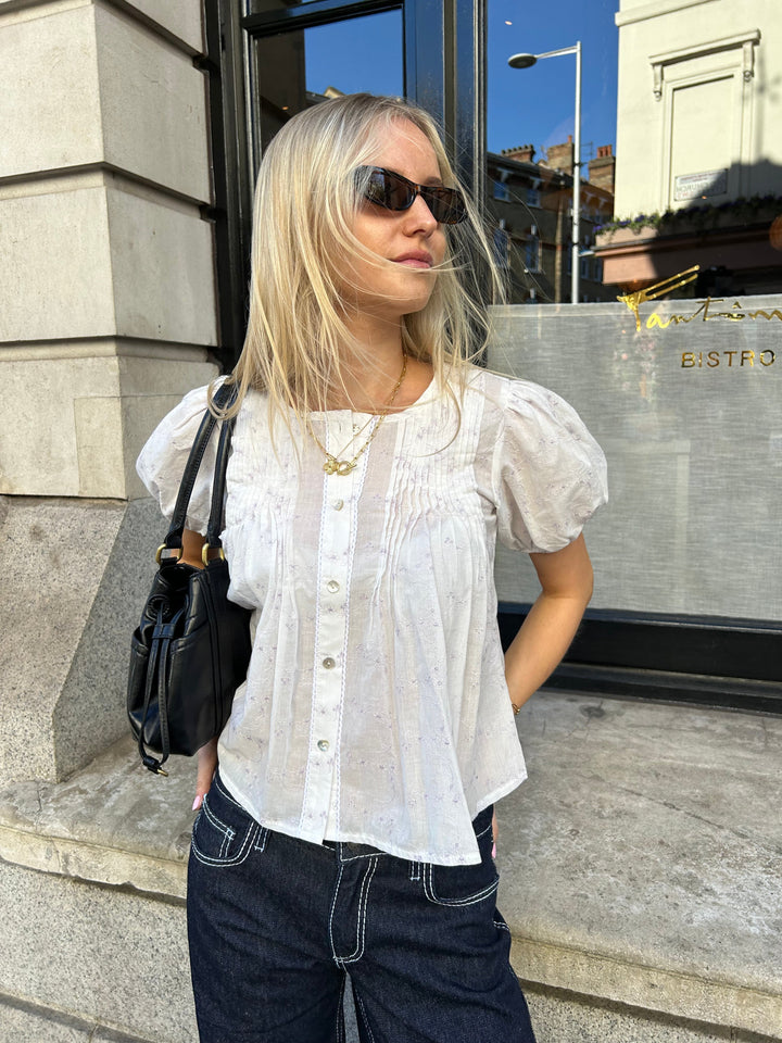 Poppy Blus - Vit & Lila