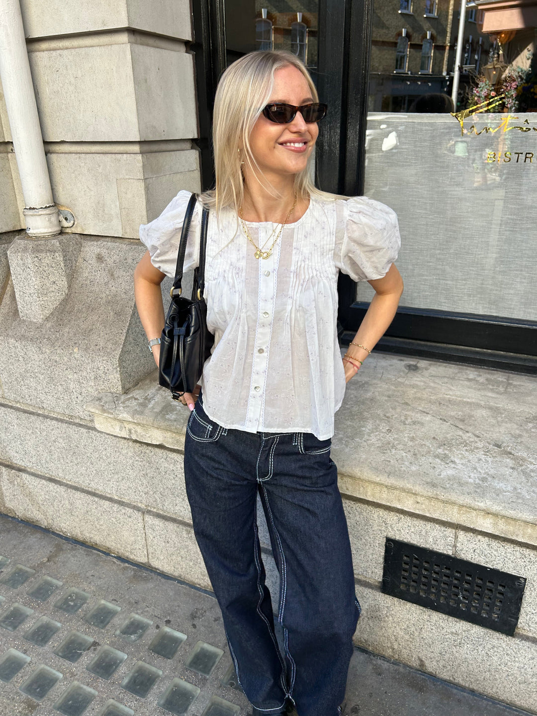 Poppy Blus - Vit & Lila