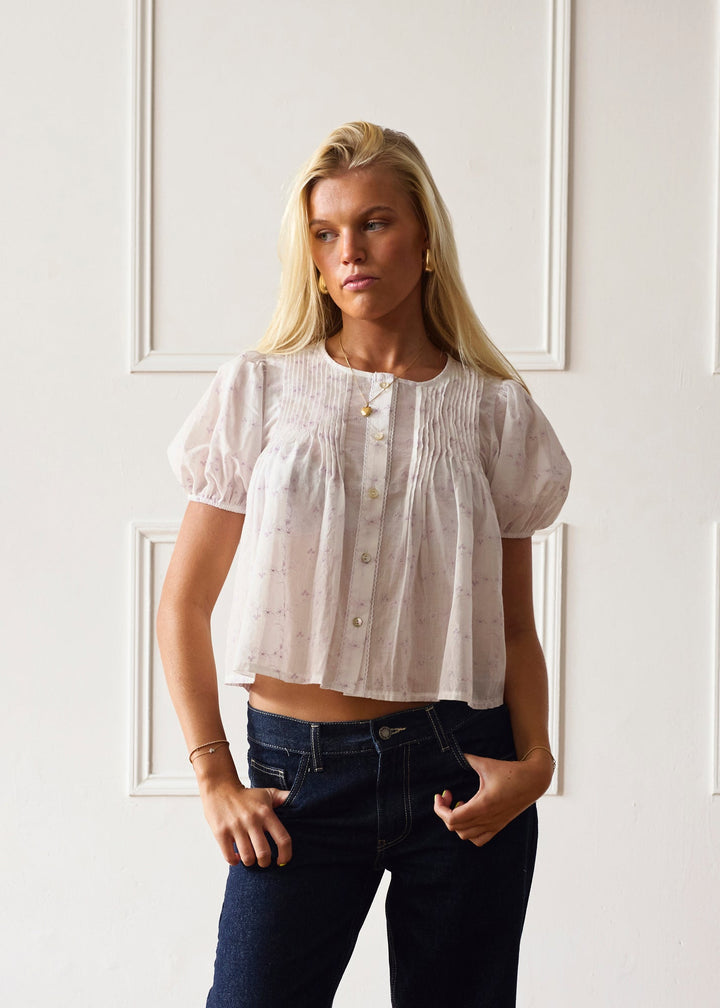 Poppy Blus - Vit & Lila