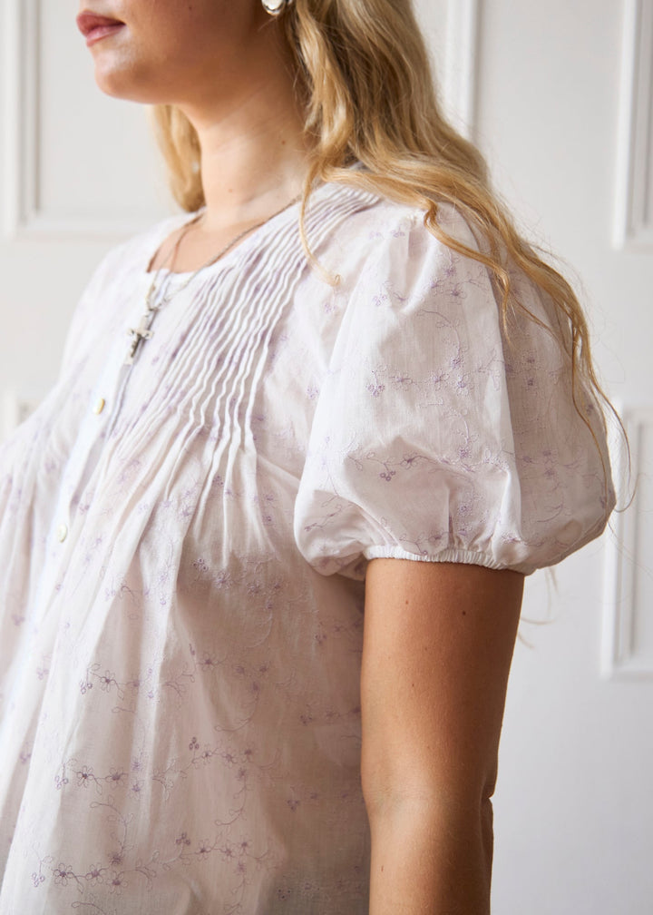 Poppy Blus - Vit & Lila