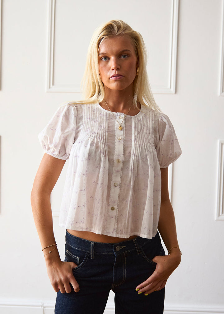 Poppy Blus - Vit & Lila