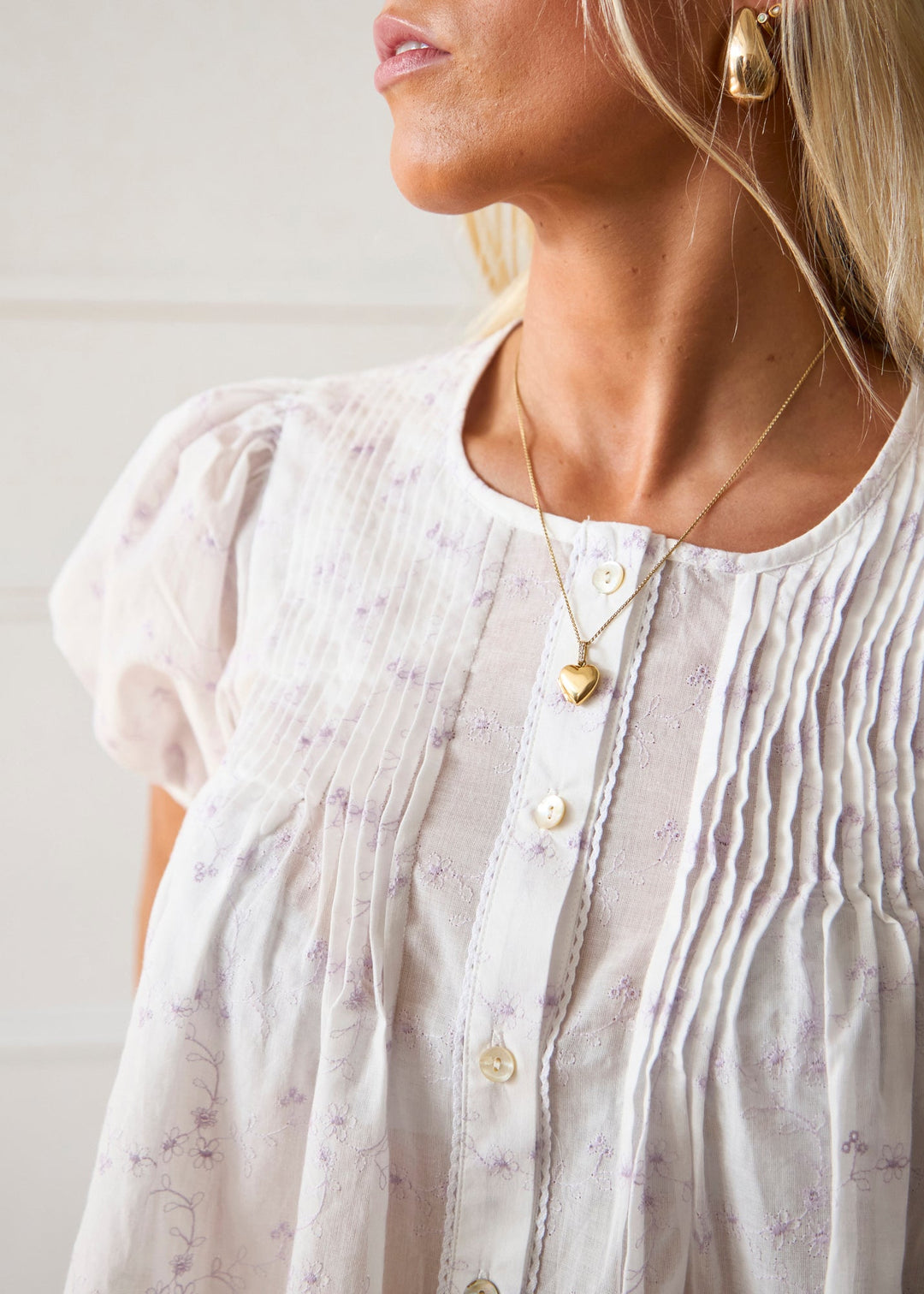 Poppy Blus - Vit & Lila