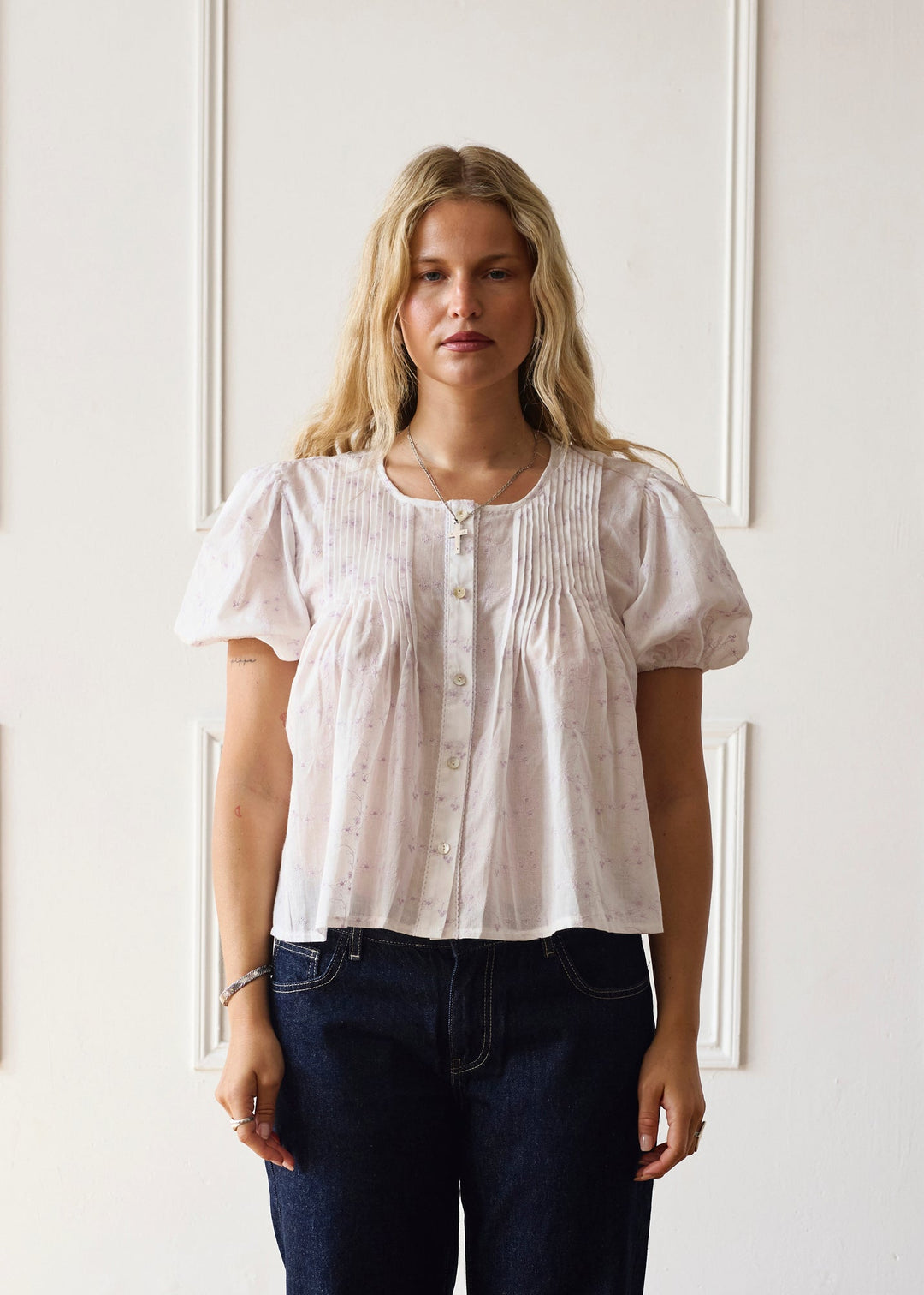 Poppy Blus - Vit & Lila