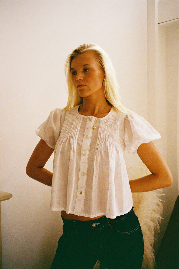 Poppy Blus - Vit & Lila