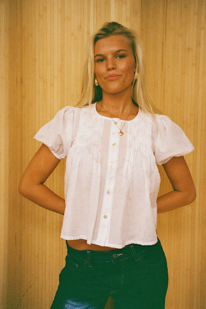 Poppy Blus - Vit & Lila